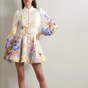 - Rhythmic Belted Embellished Floral-print Linen Mini Dress